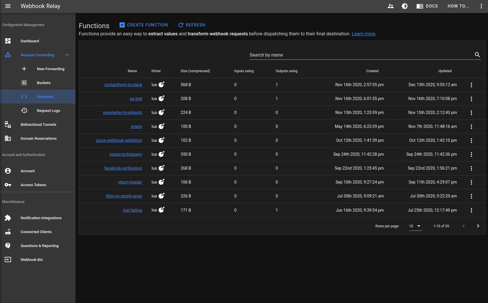 screenshot of Webhook Relay